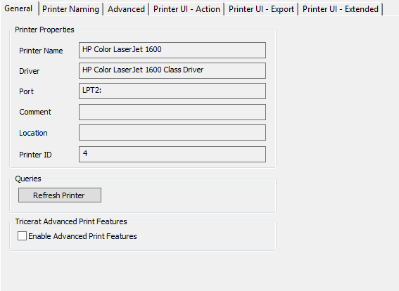 Refresh All Printers button on the General tab