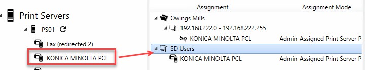Printer assigned to SD Users group