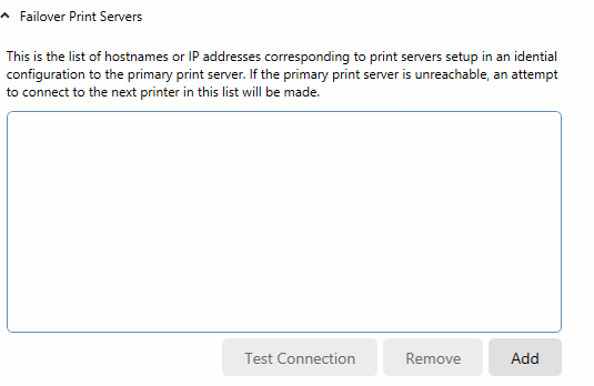 Failover Print Servers tab showing empty configuration