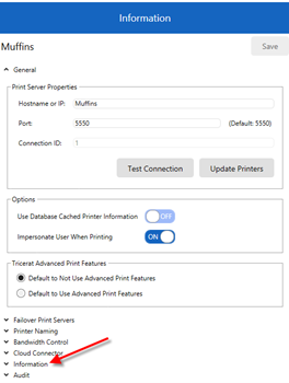ScrewDrivers v7 Print Server Info configuration