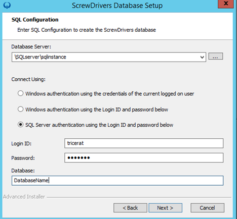 ScrewDrivers v7 Database installation component selection