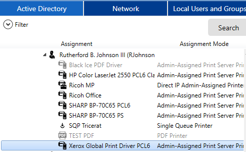 Active Directory assignment selection