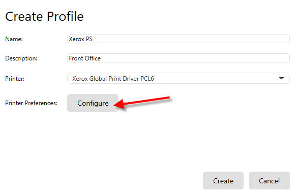 Configure button in profile dialog