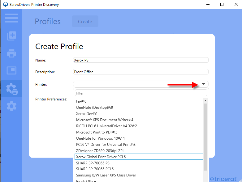 Create new profile dialog