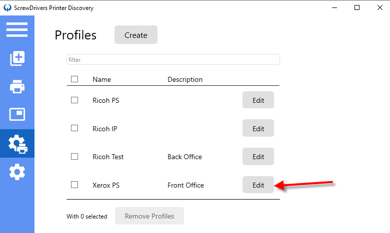 Profiles list showing new profile